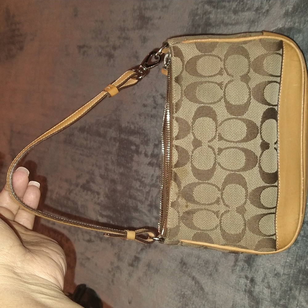 Coach Y2K Demi Shoulder Baguette in Signature Jacquard Canvas and Tan Leather
